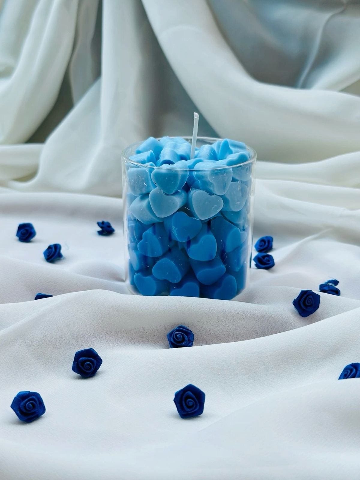 Glass Hand Poured Blue Heart Soy Scented Candle