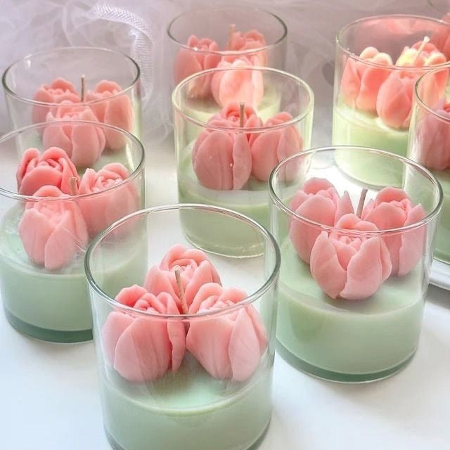 Hand Poured Glass Tulip Scented Candle