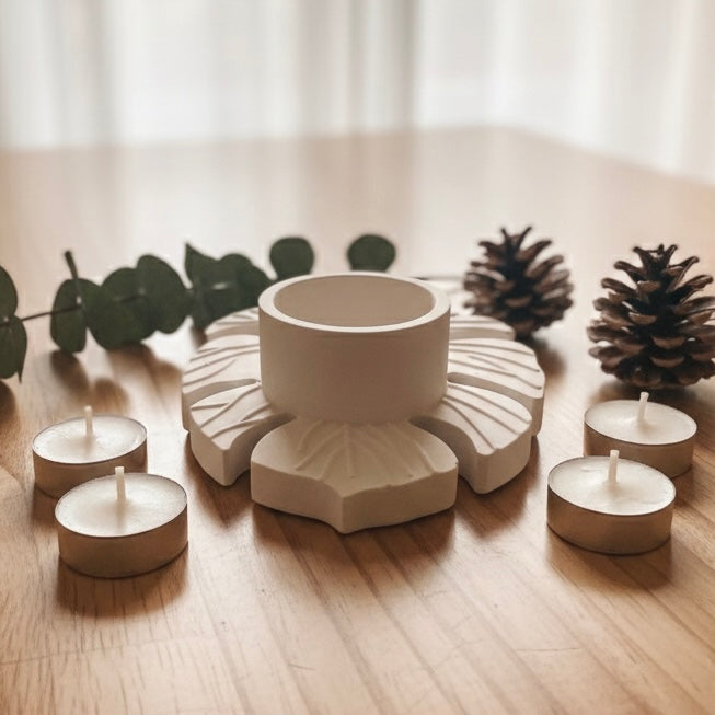 Concrete Leaf Candle Holder with Tealight Scent Candle