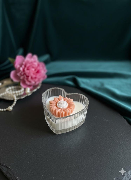 Heart Glass Jar Daisy Scented Soy Candle