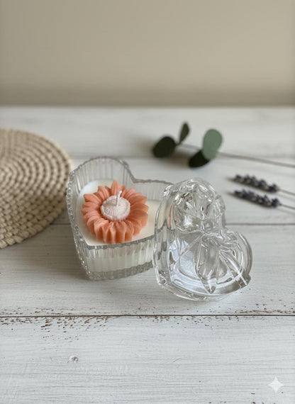 Heart Glass Jar Daisy Scented Soy Candle