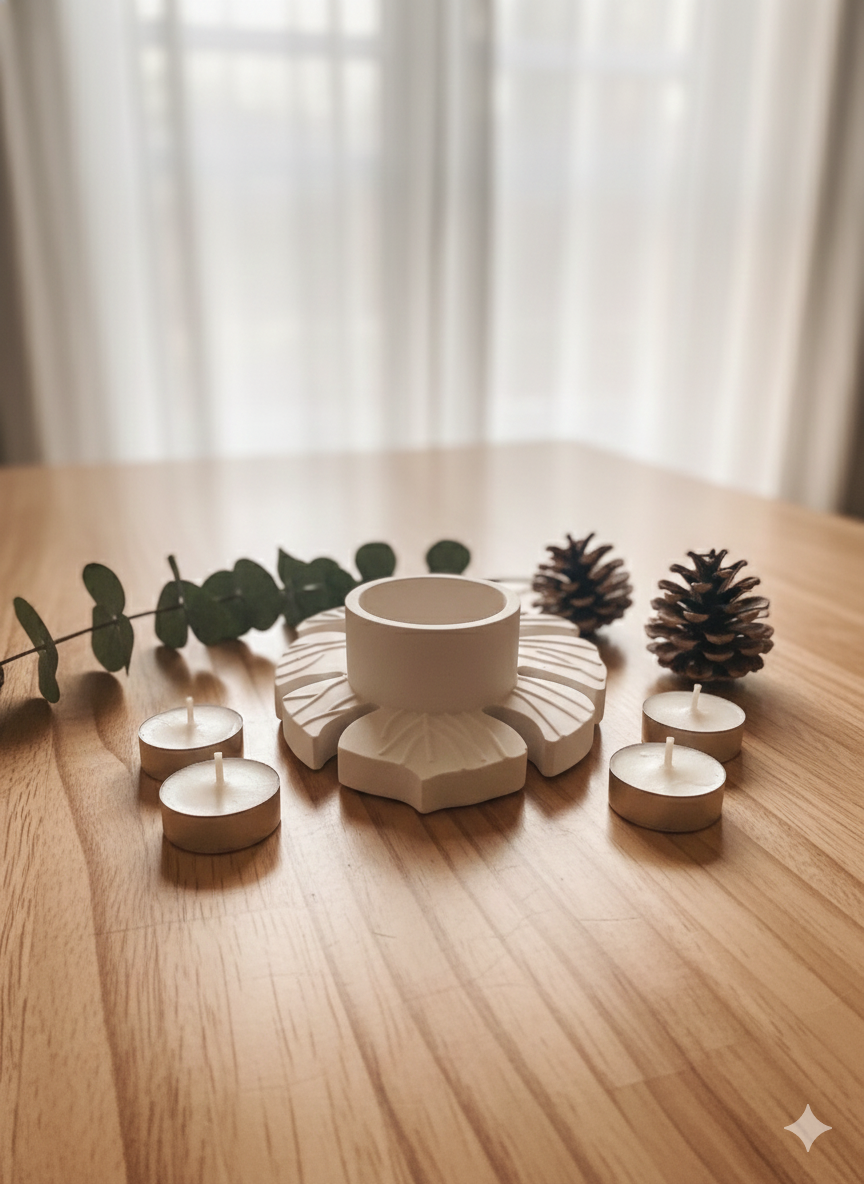 Concrete Leaf Candle Holder with Tealight Scent Candle