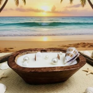 Sea Theme Wood Boat Poured with Soy & Scent