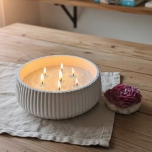 Premium Concrete Container with Pearl Wax & Wicks